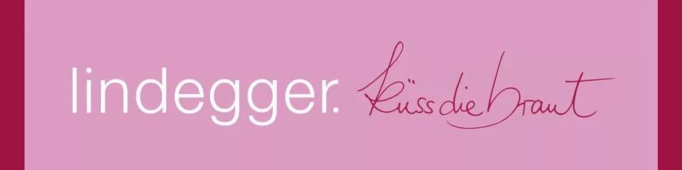 Logo "lindegger. küsst die braut" auf rosa Hintergrund.